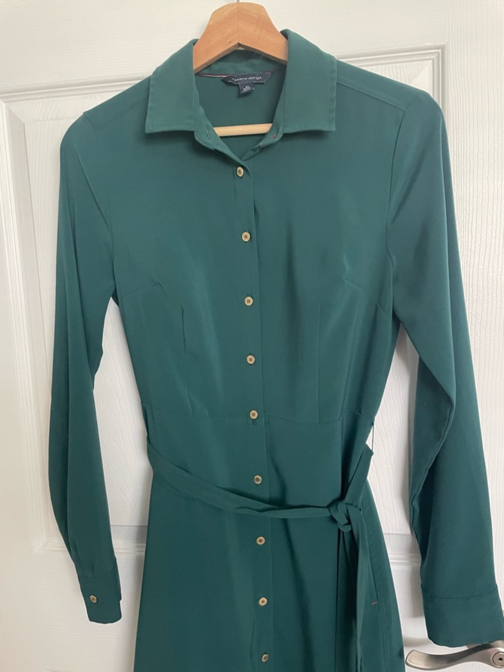 Tommy Hilfiger Emerald Green Long-Sleeve Button-Front Shirt Dress - Picture 2 of 4